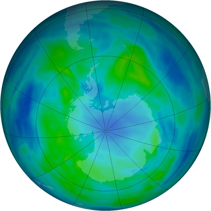 Antarctic ozone map for 15 April 2014